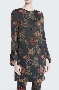Rosetta Getty Women's Black Long Sleeve Round Neck Floral Dress Size 0